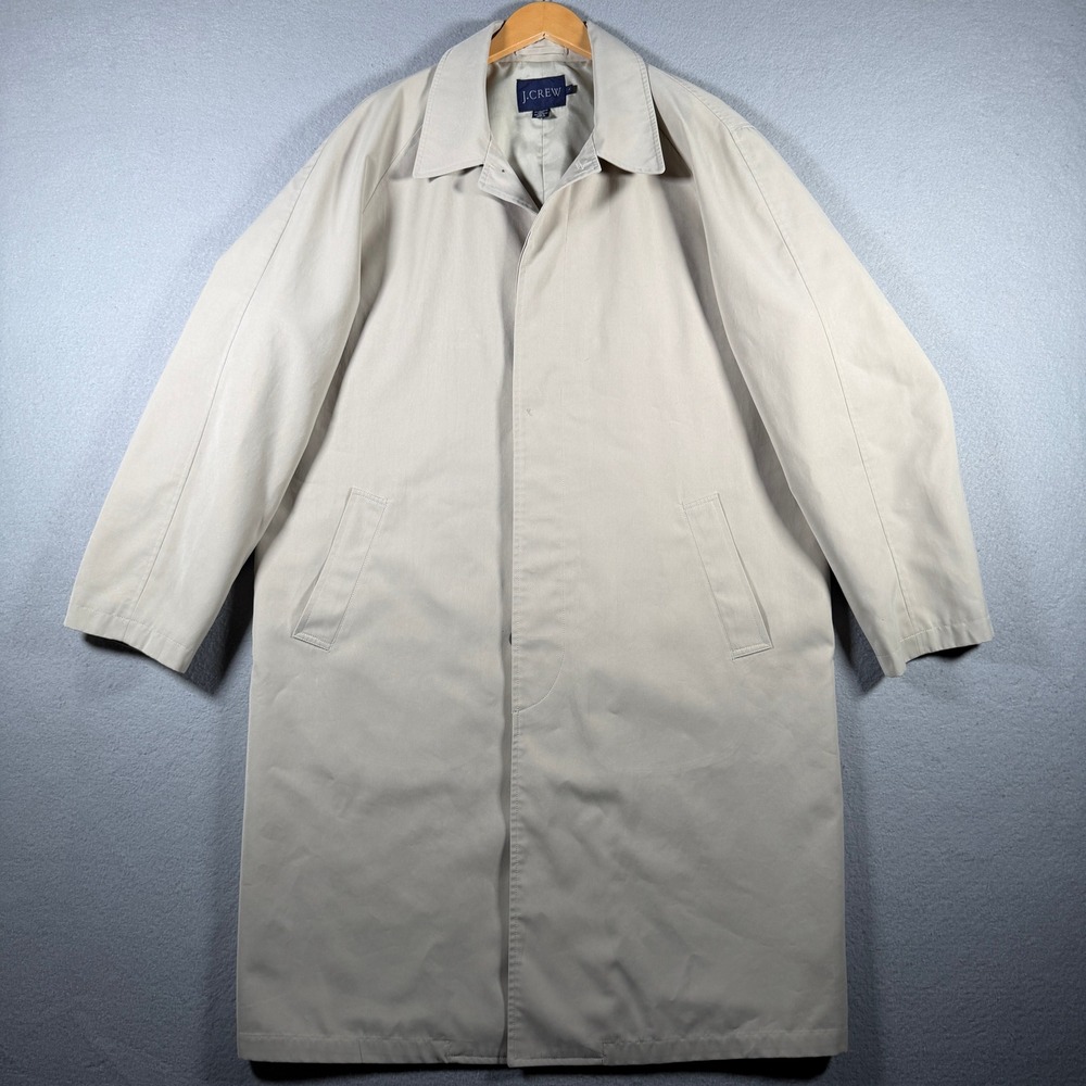 J.Crew Mens Tan Beige Longline Car Coat Trench Jacket Large 14930